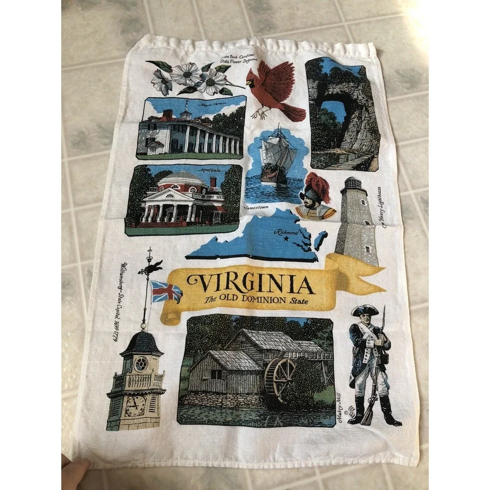 Virginia Landmarks Vintage Tea Towel Kay Dee Linen Fabric Wall Hanging